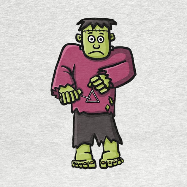 Funny musician Frankenstein cartoon playing the triangle cute halloween autumn digital illustration by AlmightyClaire